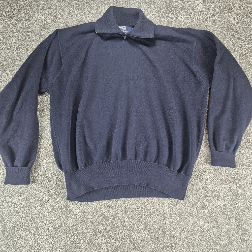VTG Polo Ralph Lauren Pullover Sweater Mens Large Navy Blue Zip Mock Neck